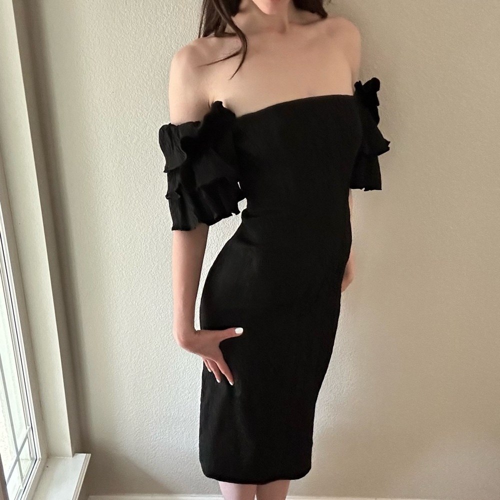 Alexa Chung Black Puff Sleeve Dress